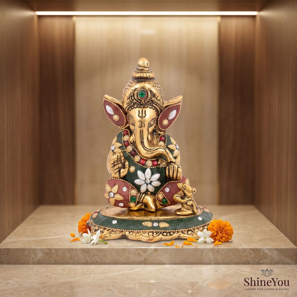 Lord Ganesha Idol — Golden Finish