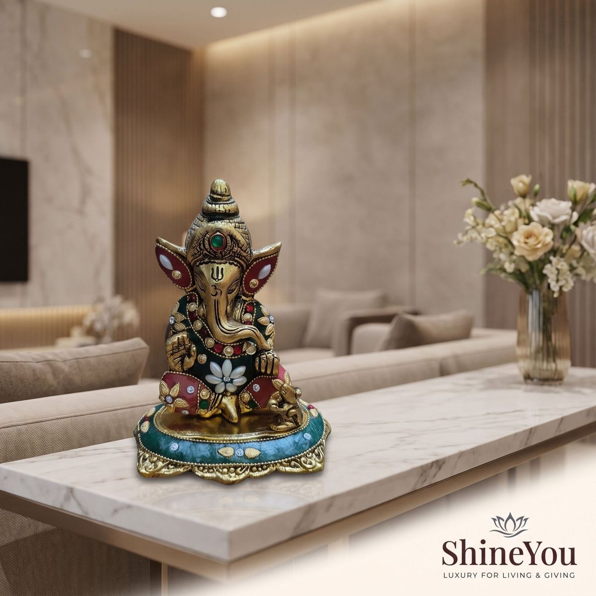 Lord Ganesha Idol — Golden Finish