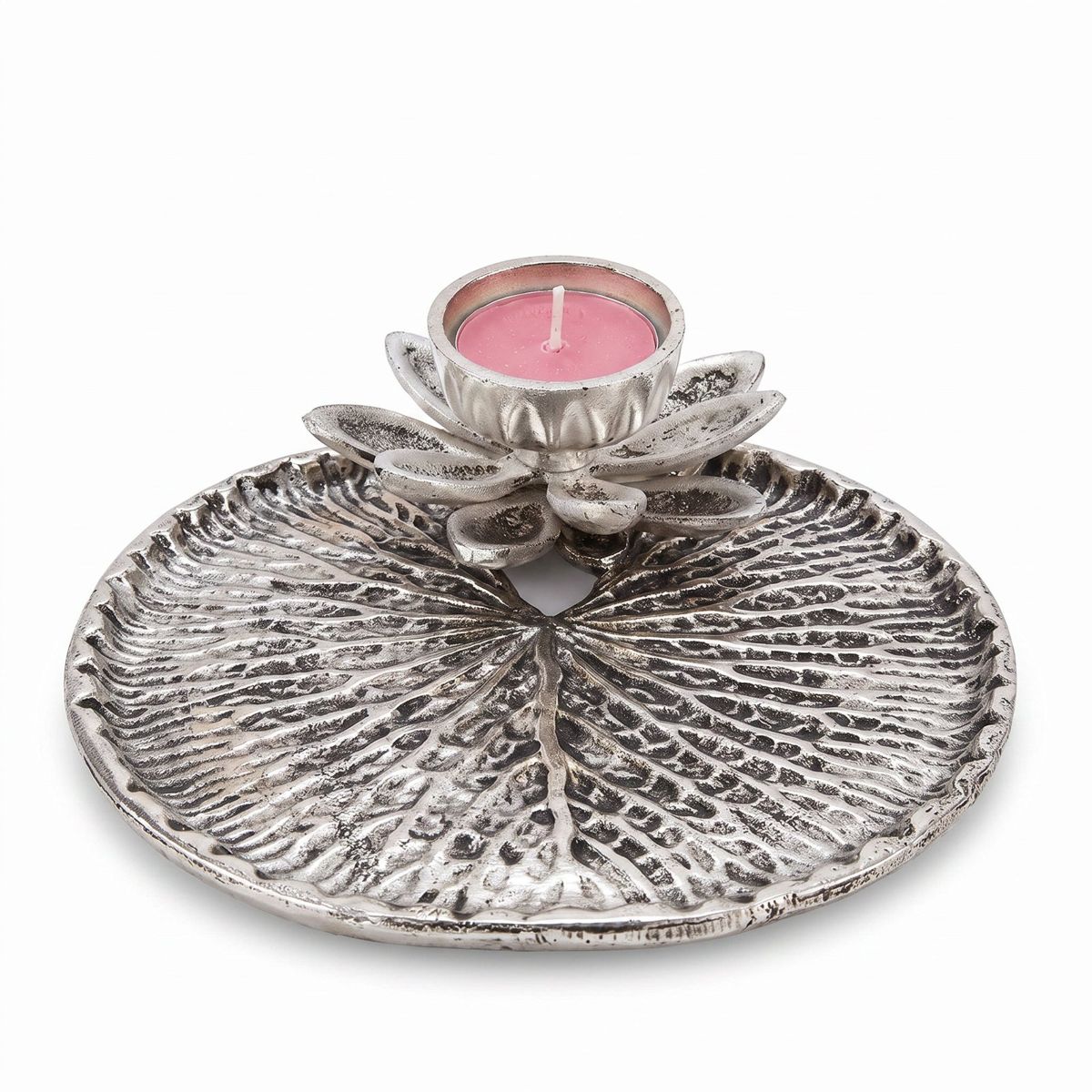 Lotus Diya & Pooja Tray — Silver Finish