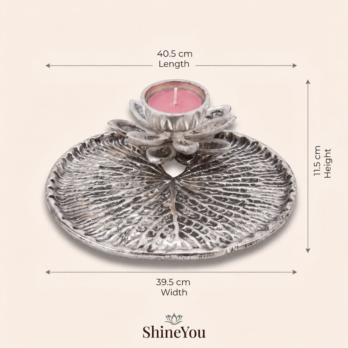 Lotus Diya & Pooja Tray — Silver Finish