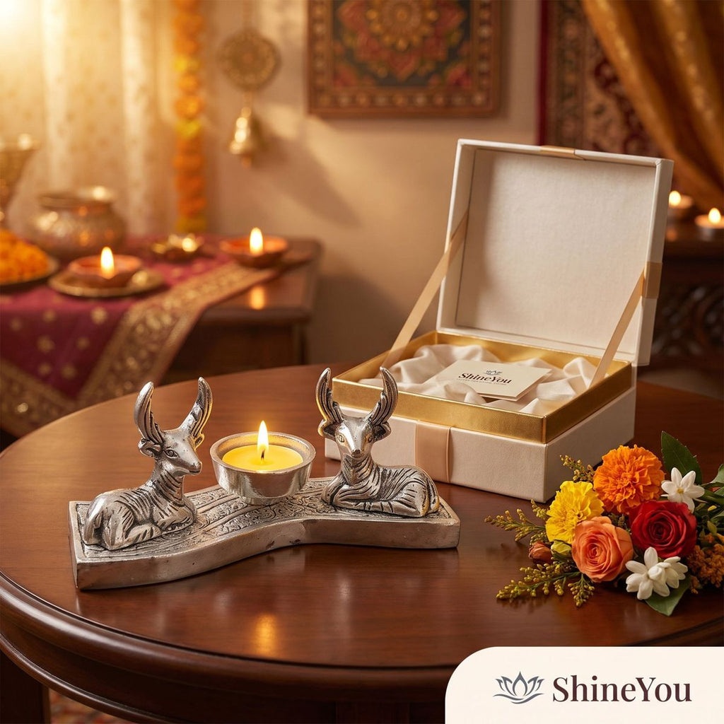 Deer Candle Holder — Silver Finish