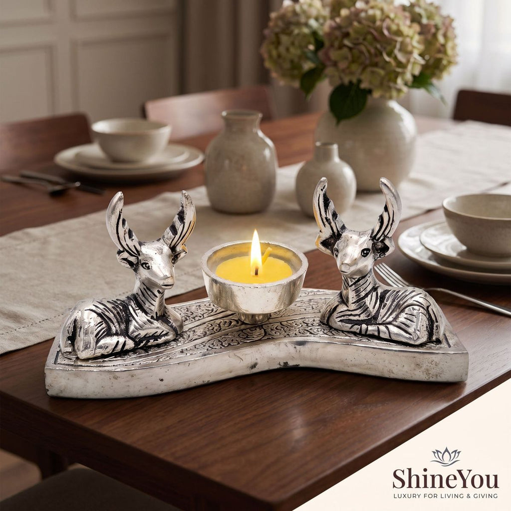 Deer Candle Holder — Silver Finish