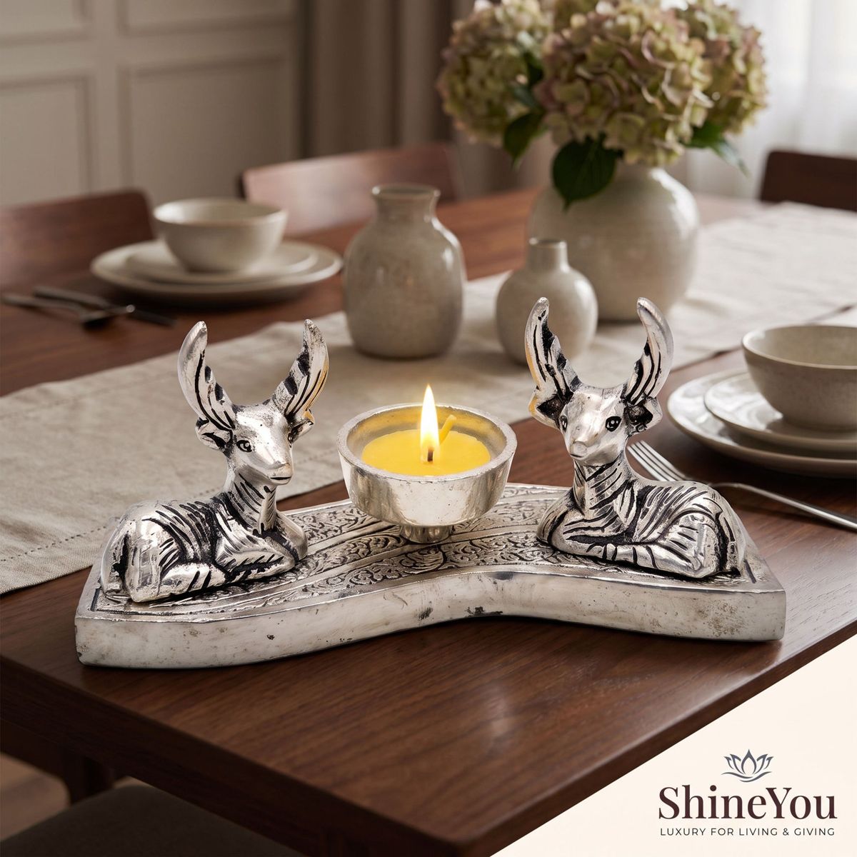 Deer Candle Holder — Silver Finish