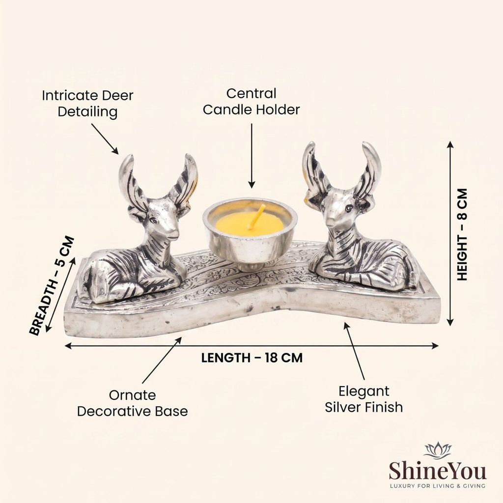 Deer Candle Holder — Silver Finish