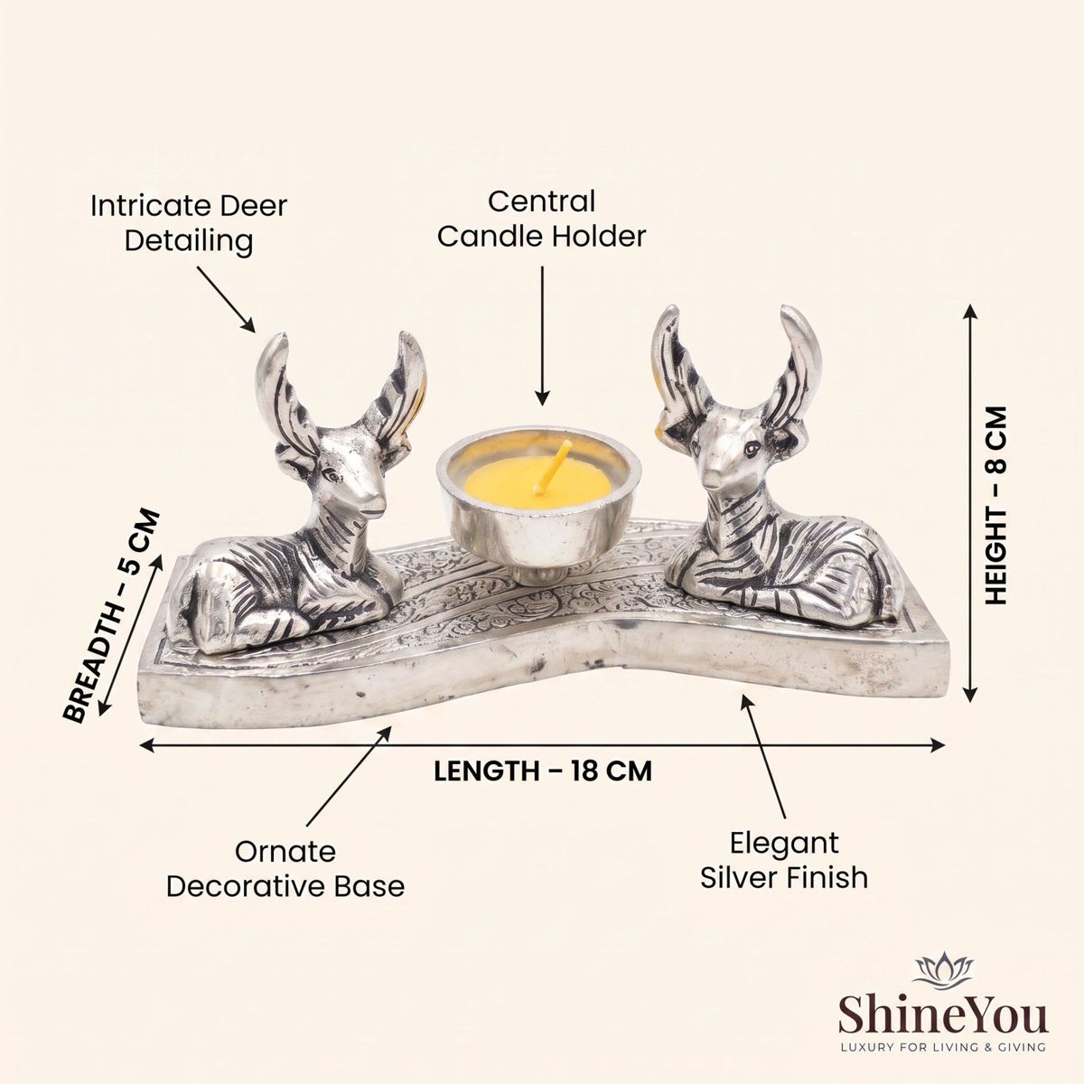 Deer Candle Holder — Silver Finish