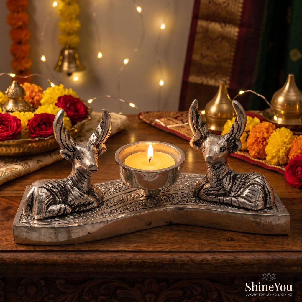 Deer Candle Holder — Silver Finish