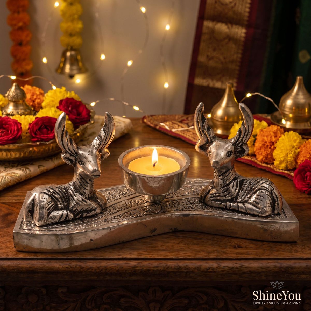 Deer Candle Holder — Silver Finish