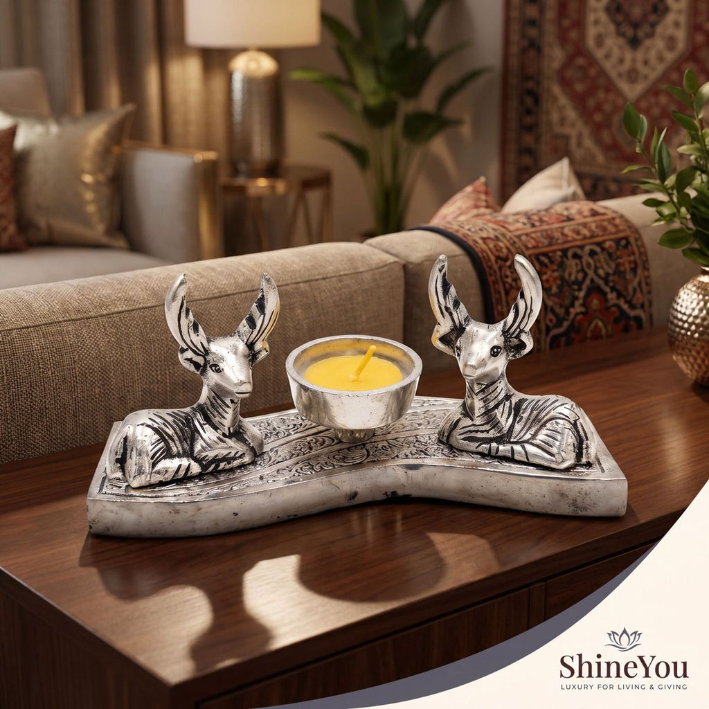 Deer Candle Holder — Silver Finish