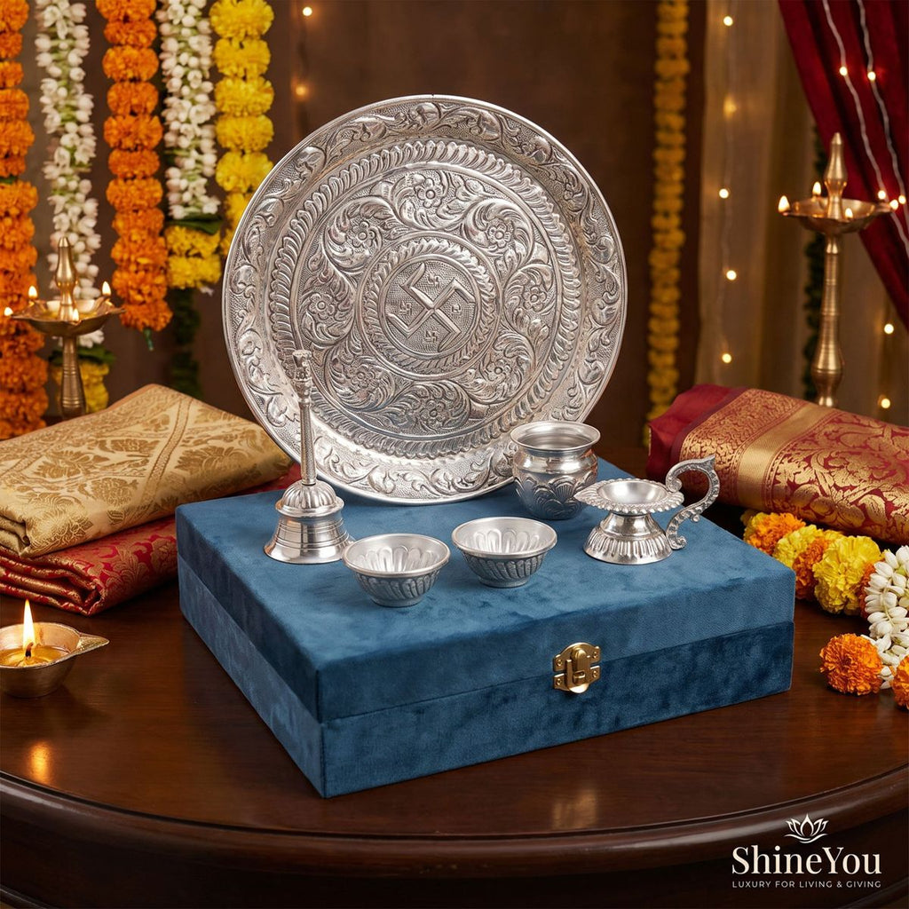 Pooja Thali Set — Silver Finish