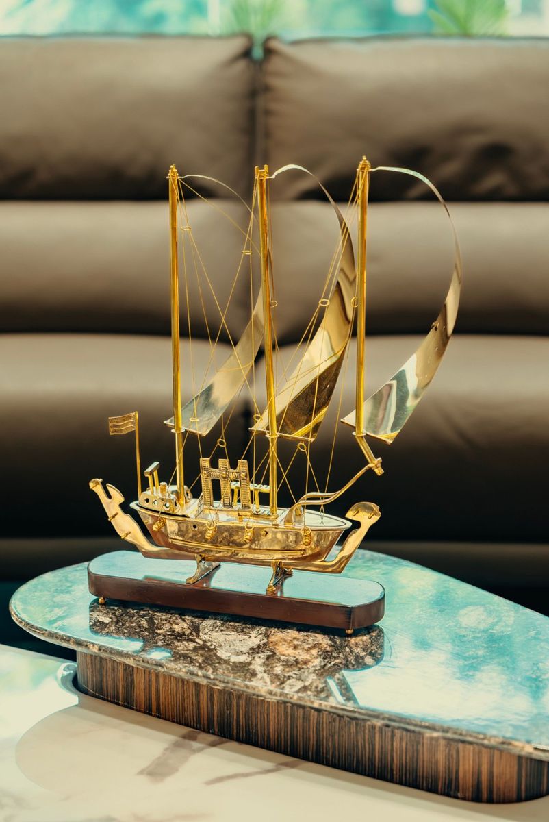 Golden Sailing Ship Showpiece
