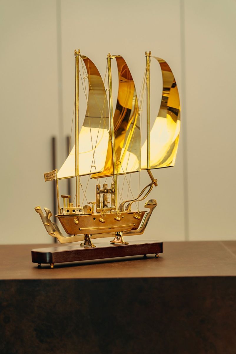 Golden Sailing Ship Showpiece