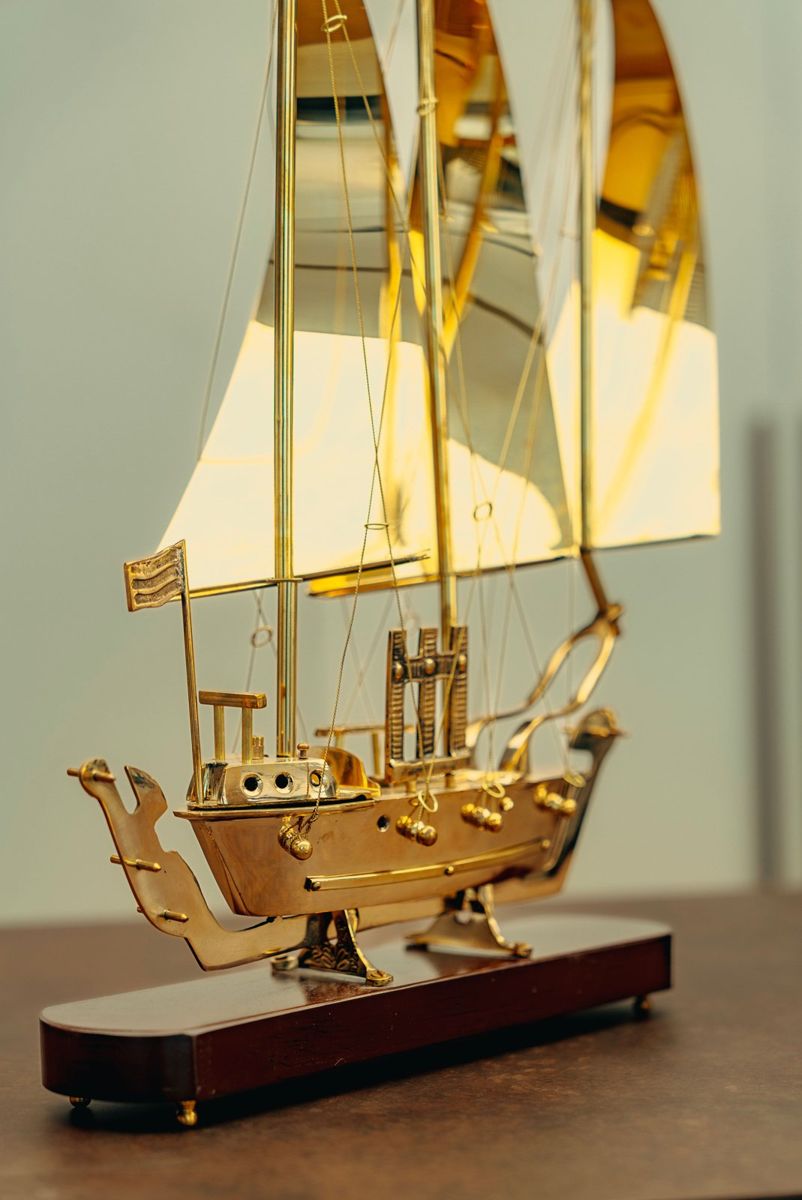 Golden Sailing Ship Showpiece