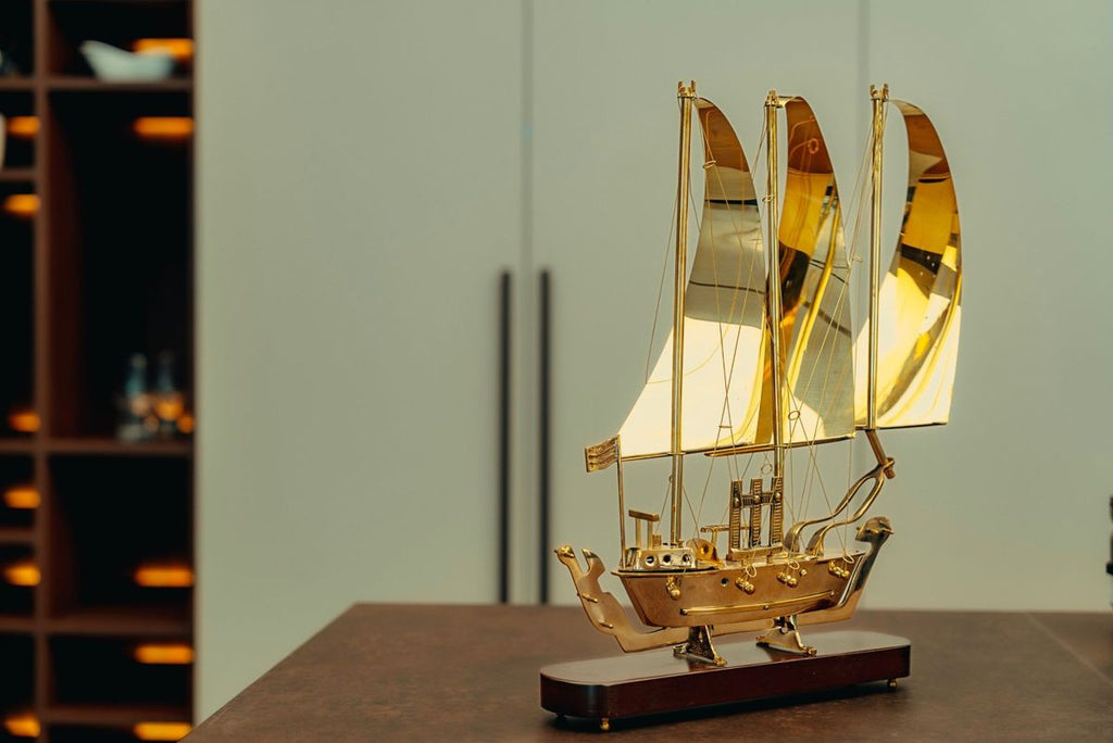 Golden Sailing Ship Showpiece