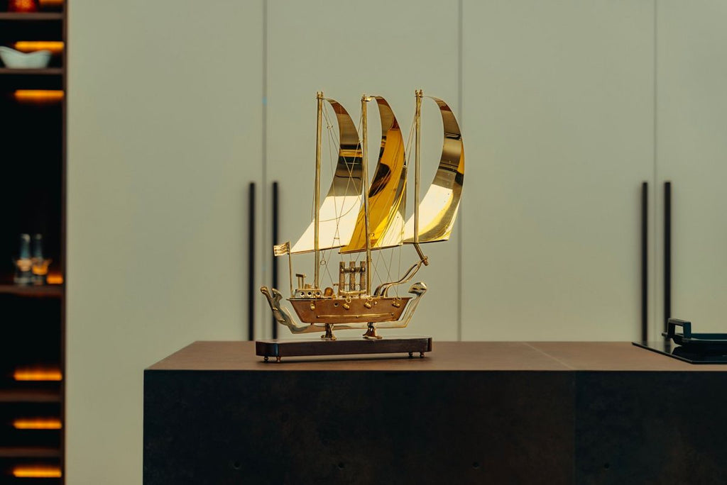 Golden Sailing Ship Showpiece