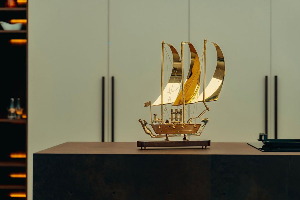 Golden Sailing Ship Showpiece