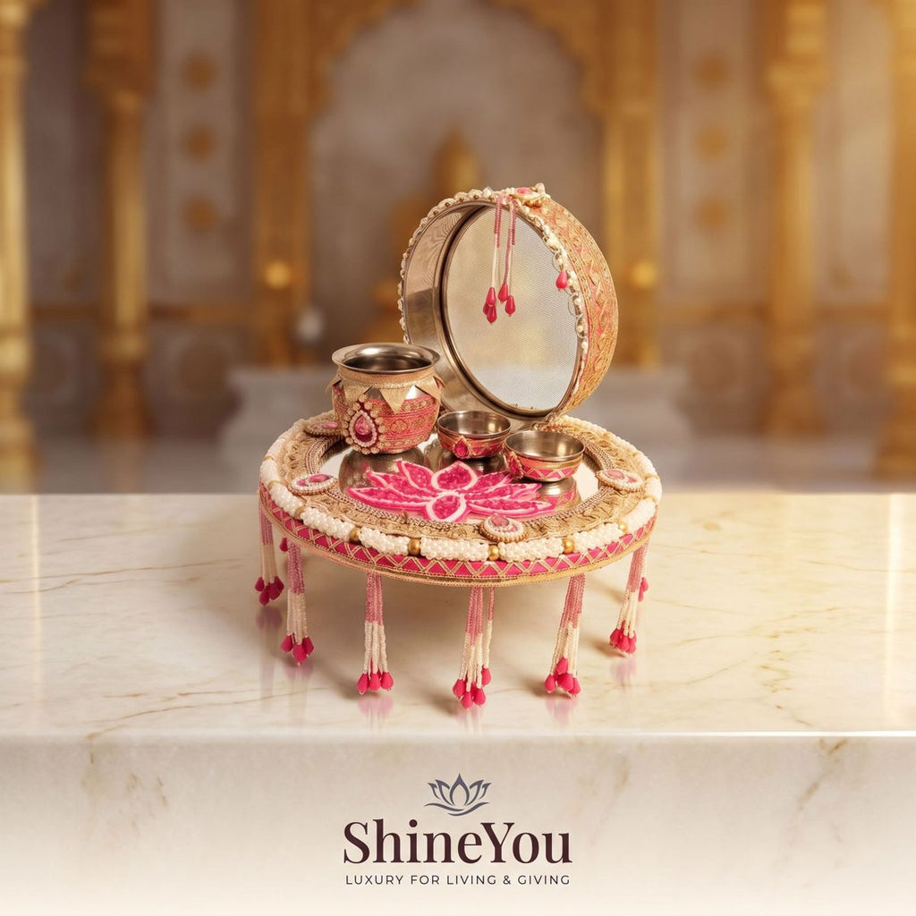 Karwa Chauth Pooja Set — Pink & Gold