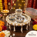 Embellished Mirror Thali with Kalash & Two Vessels