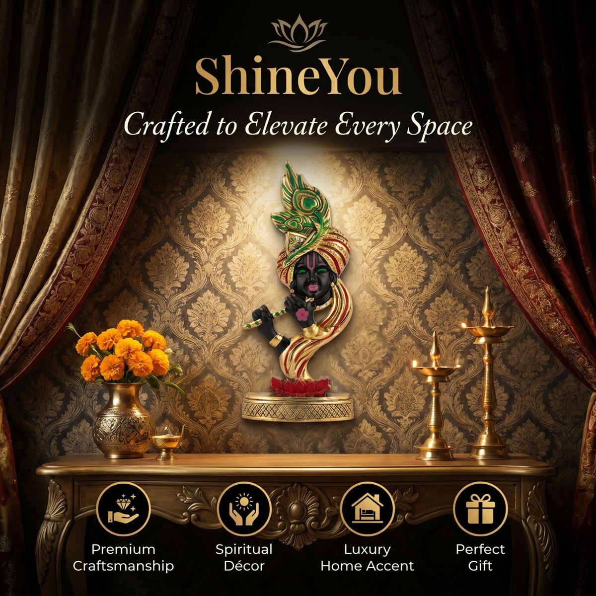 Hand-Painted Krishna Wall Décor — Aluminium
