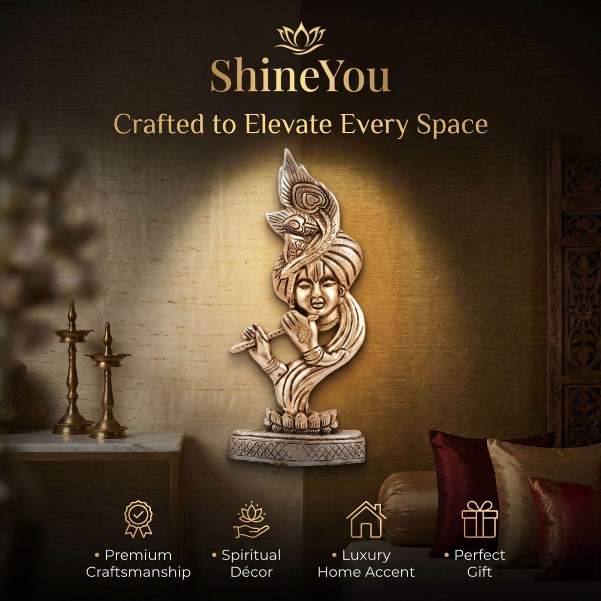 Krishna Wall Décor — Antique Silver Aluminium