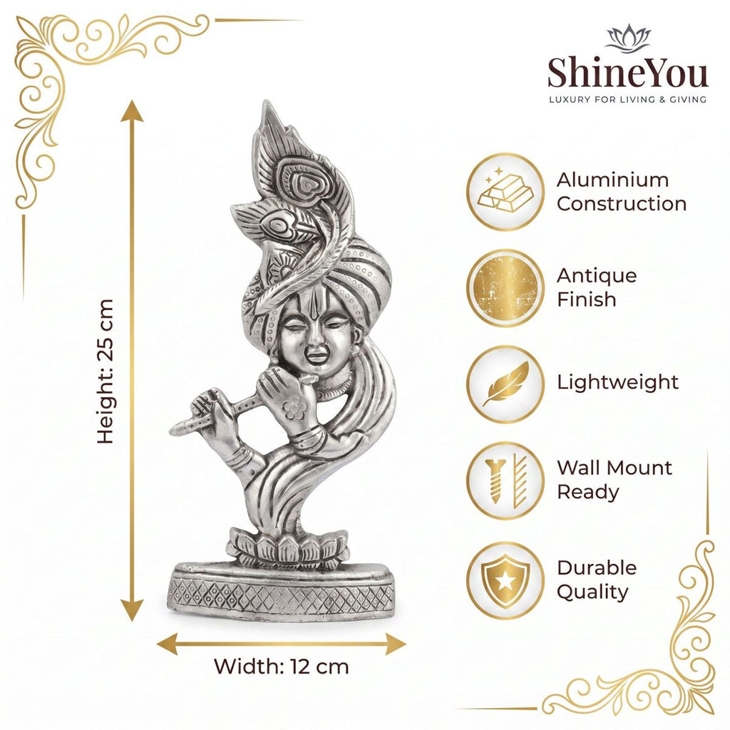 Krishna Wall Décor — Antique Silver Aluminium