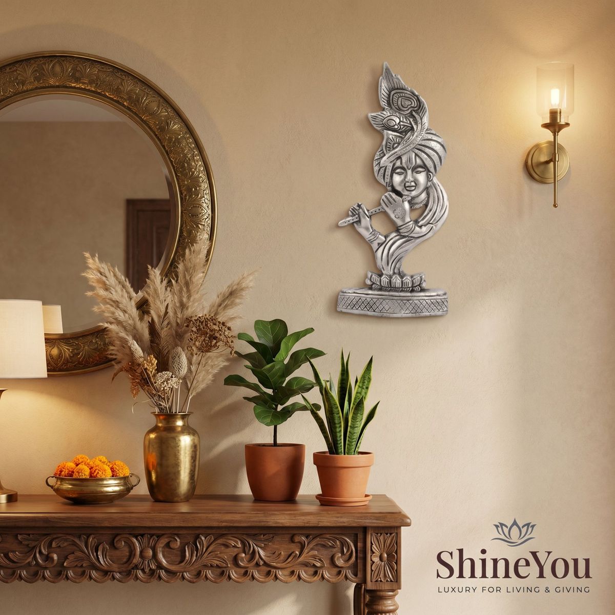 Krishna Wall Décor — Antique Silver Aluminium