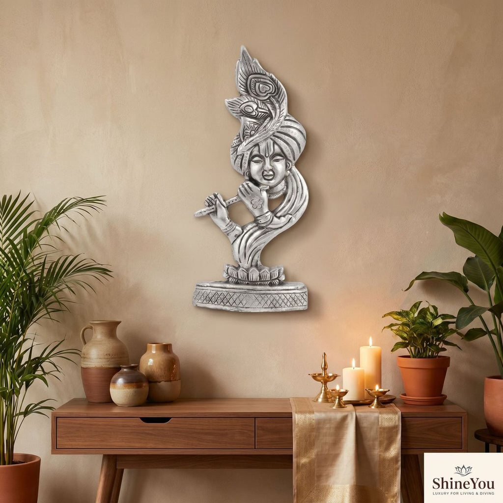Krishna Wall Décor — Antique Silver Aluminium