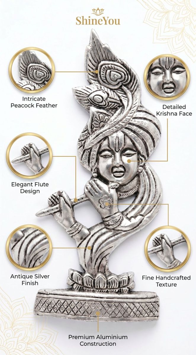 Krishna Wall Décor — Antique Silver Aluminium