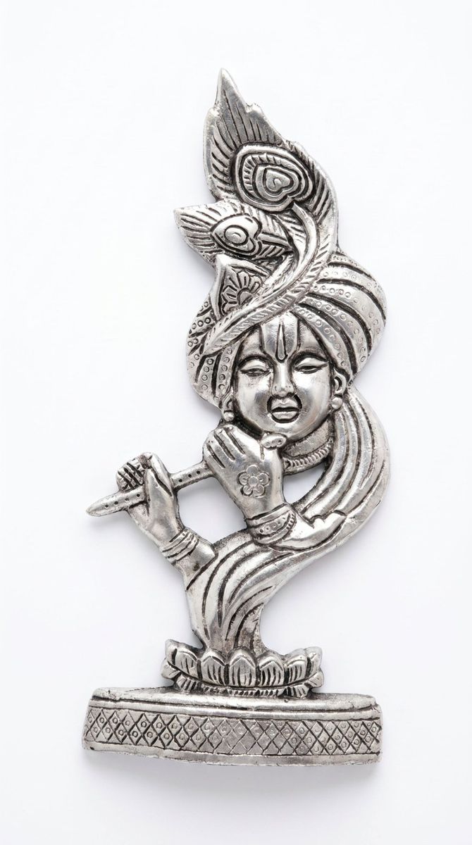 Krishna Wall Décor — Antique Silver Aluminium