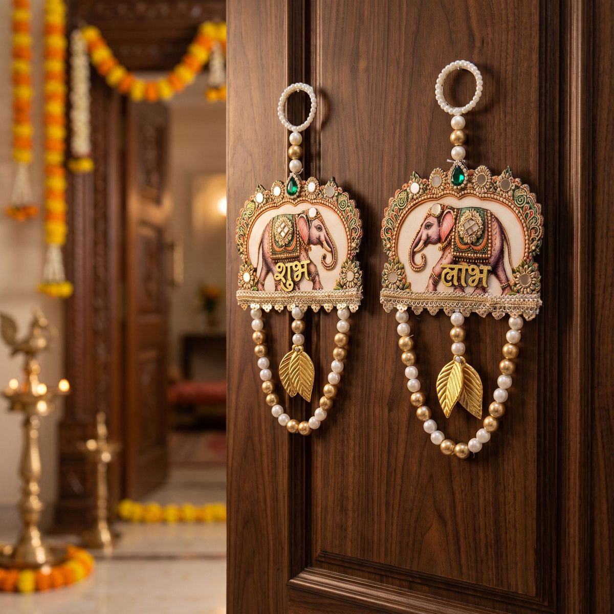Elephant Shubh Labh Door Hanging Pair — II