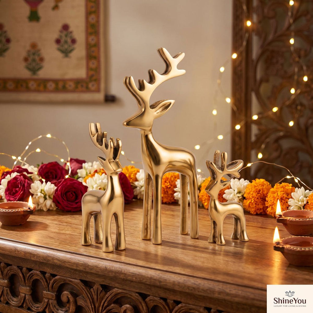 Golden Deer Figurines — Set of Three