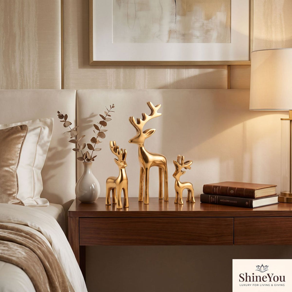 Golden Deer Figurines — Set of Three