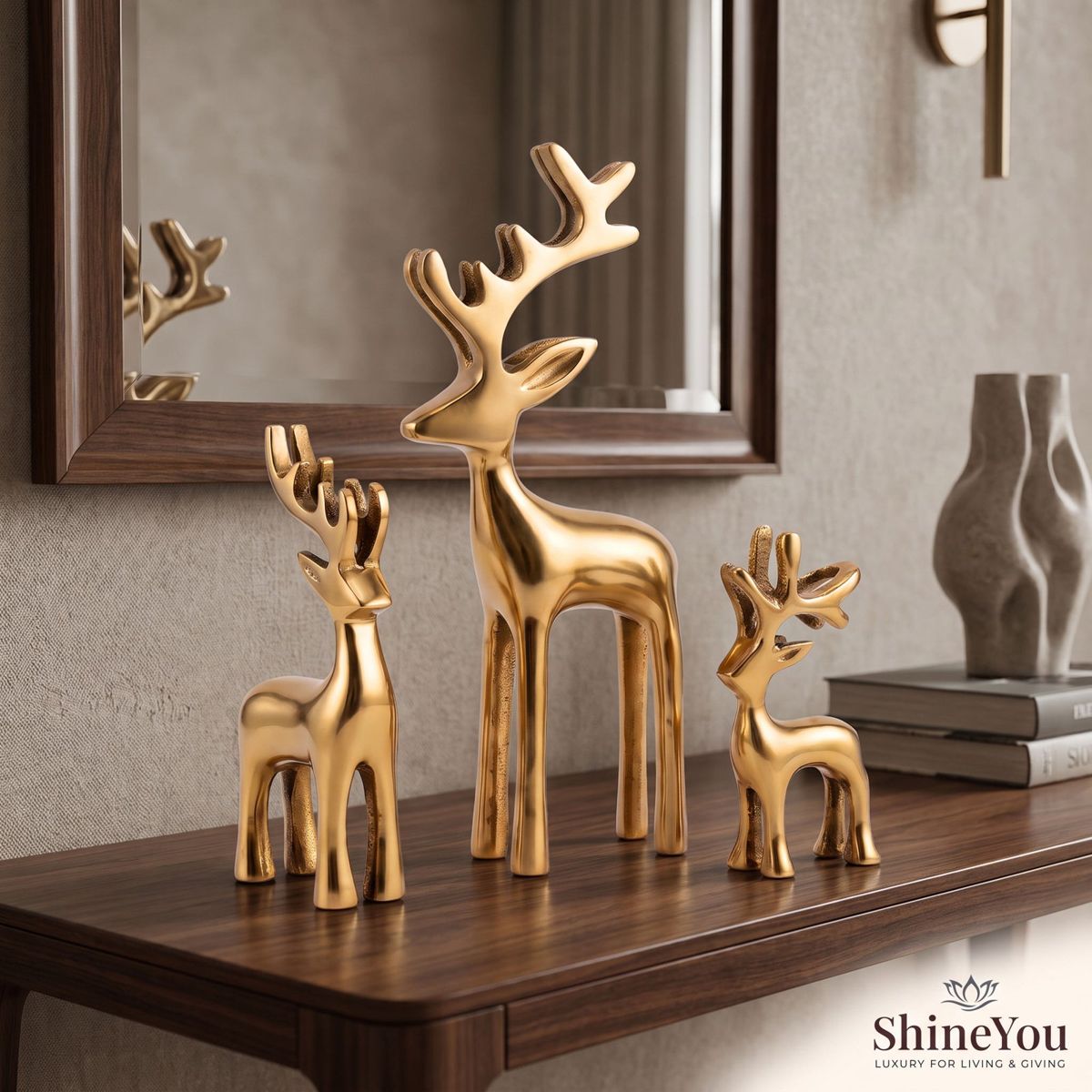 Golden Deer Figurines — Set of Three