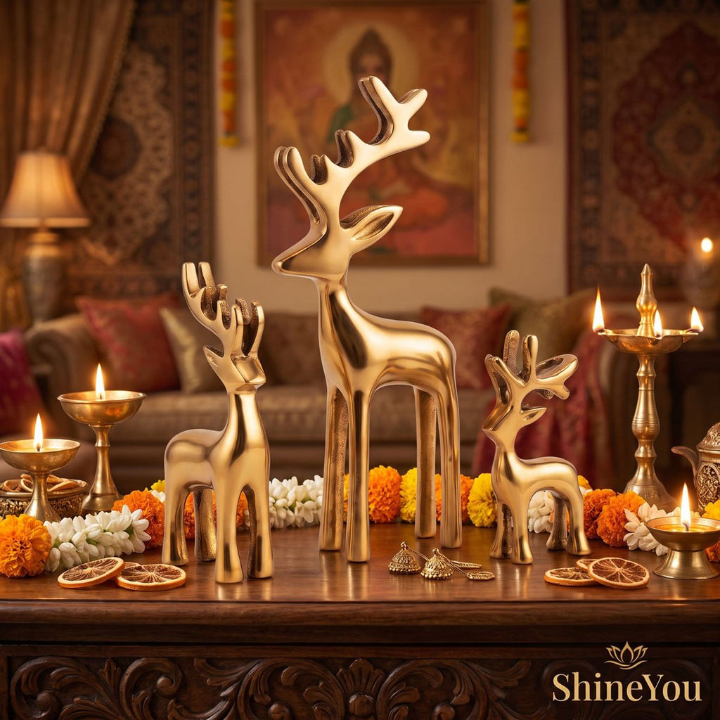 Golden Deer Figurines — Set of Three