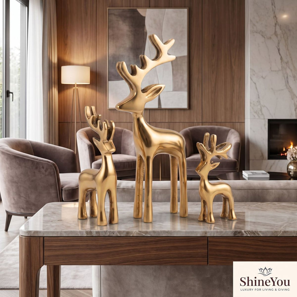 Golden Deer Figurines — Set of Three
