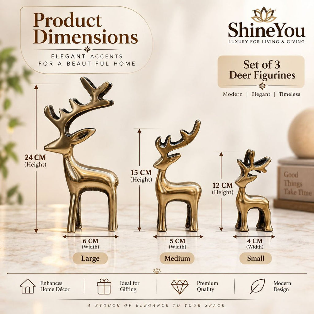 Golden Deer Figurines — Set of Three