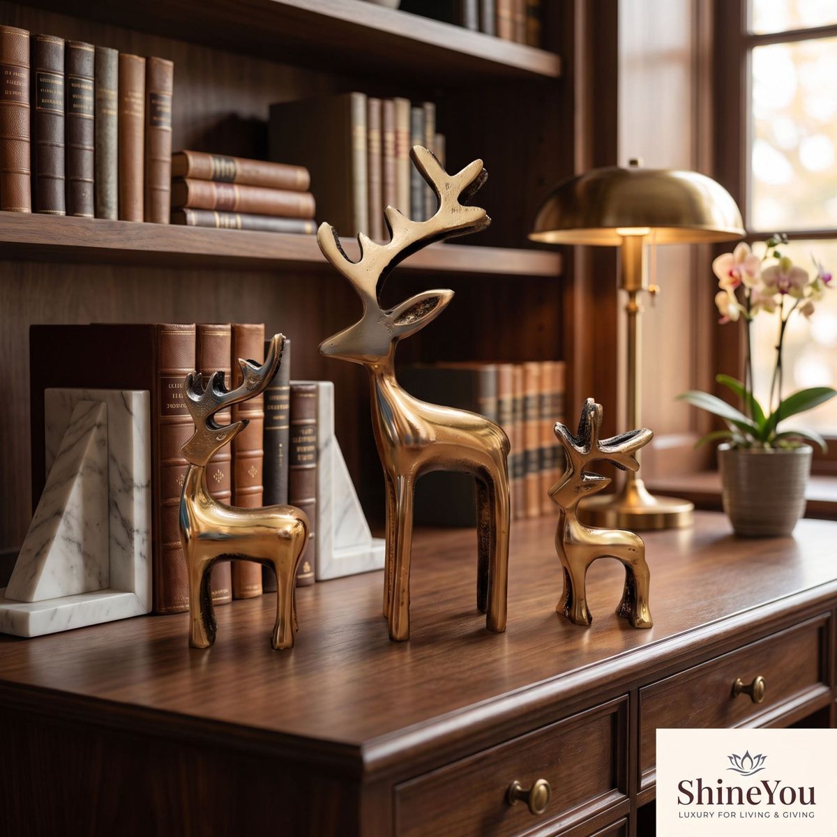 Golden Deer Figurines — Set of Three