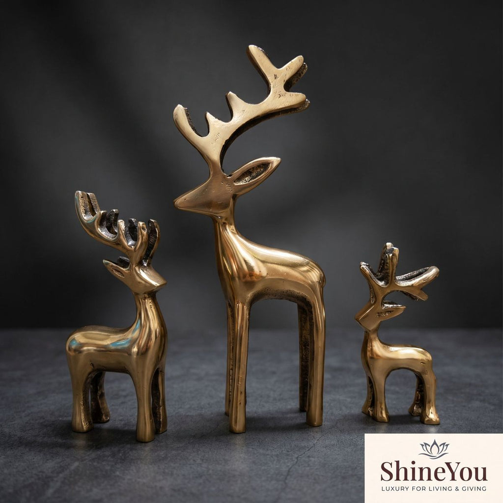 Golden Deer Figurines — Set of Three
