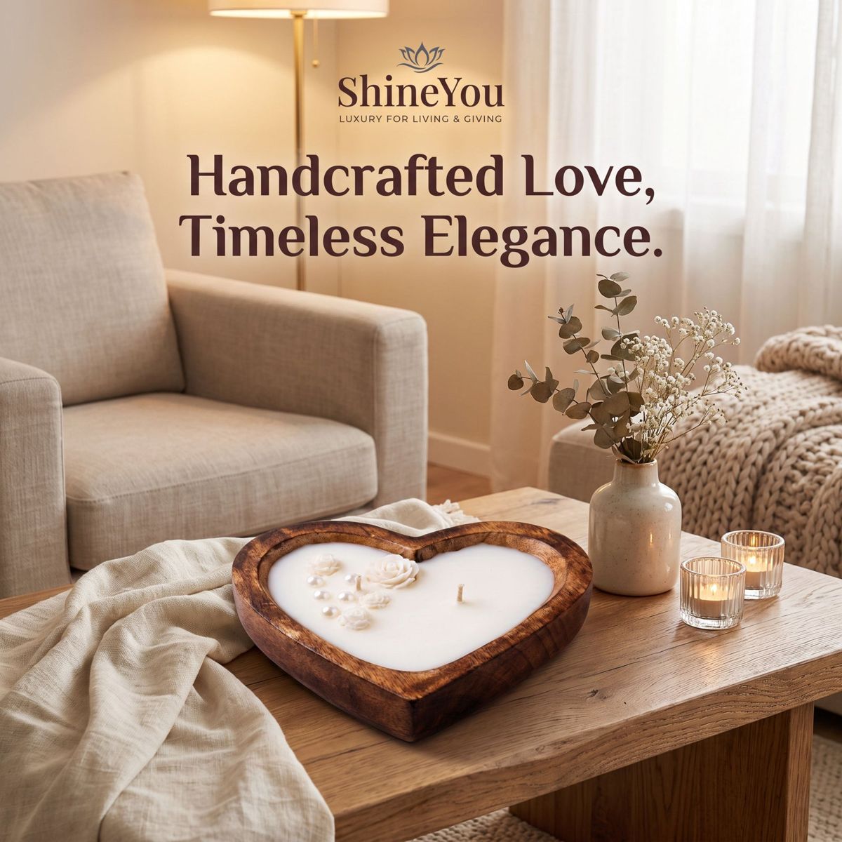 Heart-Shaped Wooden Candle — 132 ml