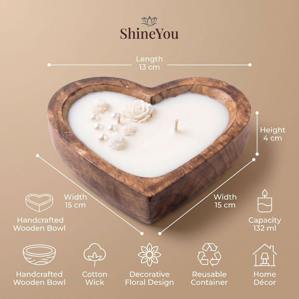 Heart-Shaped Wooden Candle — 132 ml