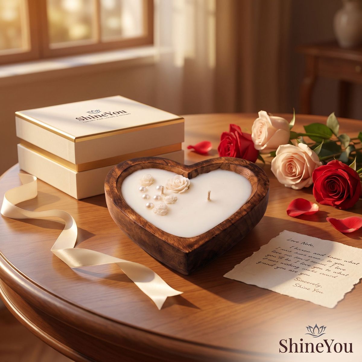 Heart-Shaped Wooden Candle — 132 ml