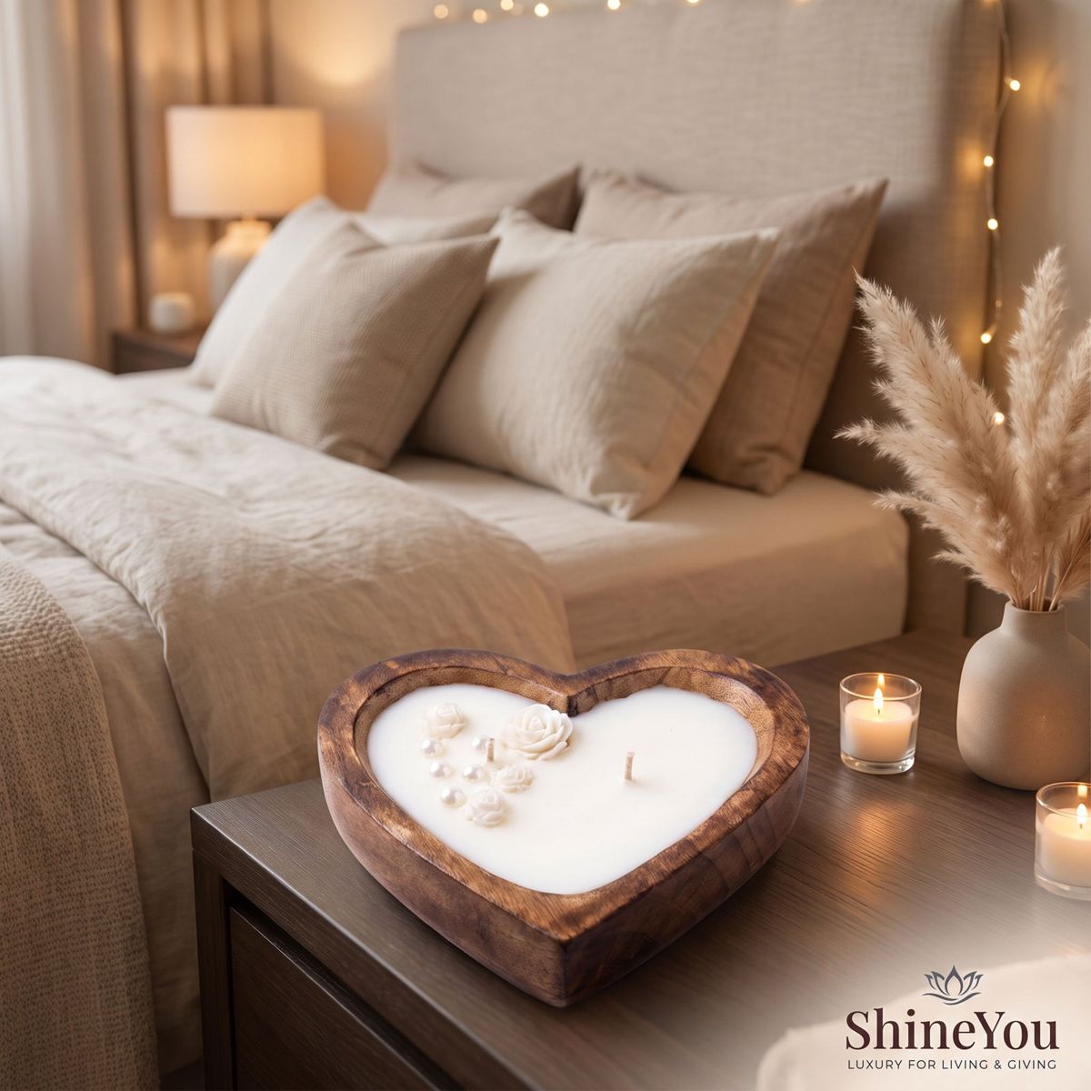 Heart-Shaped Wooden Candle — 132 ml